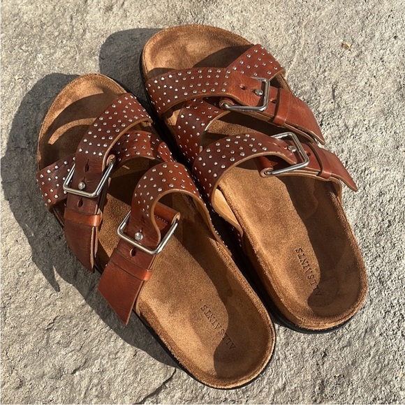 All Saints Tan Leather Studded Sandals - Picture 5 of 6
